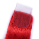 Beaudiva Red Color Straight 3 Bundles With Lace Closure 100% Human Hair Bundles With Closure