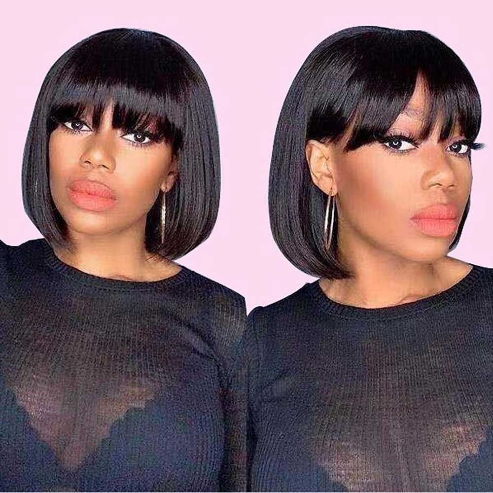 Tiktok Beaudiva Short Straight Bangs Bob Wigs Glueless Human Hair Wigs