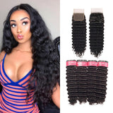 Beaudiva Deep Wave 10A Human Hair Bundles 3 Bundles with Closure Brazilian Human Hair Weaves