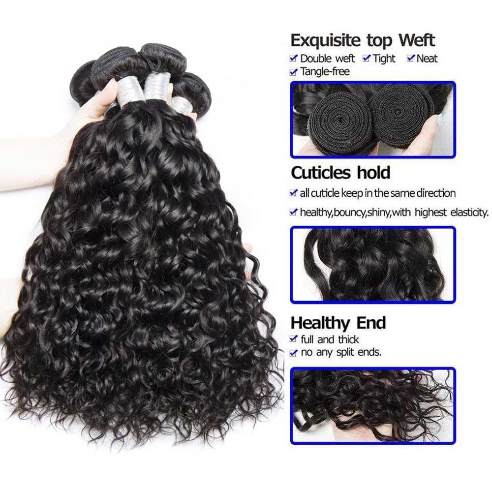 Beaudiva 10A Water Wave Hair Bundles Human Hair Bundles With Lace Closure Human Hair Weaves