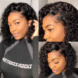 Beaudiva Curly Bob Wigs Water Wave T Part Lace Human Hair Wigs Lace Parting