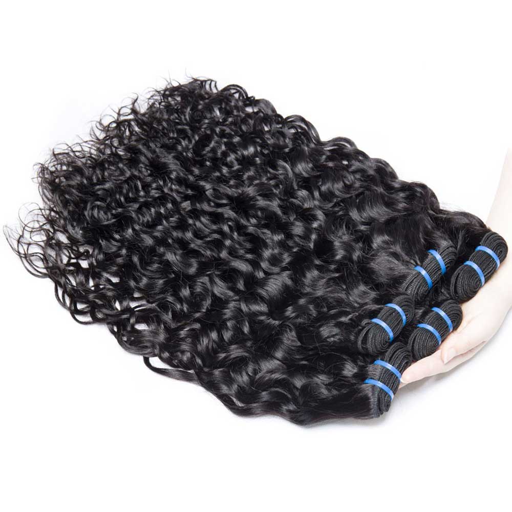 Beaudiva Easy to Install Water Wave Human Hair Weaves 3 Bundles With Ear to Ear Lace Frontal