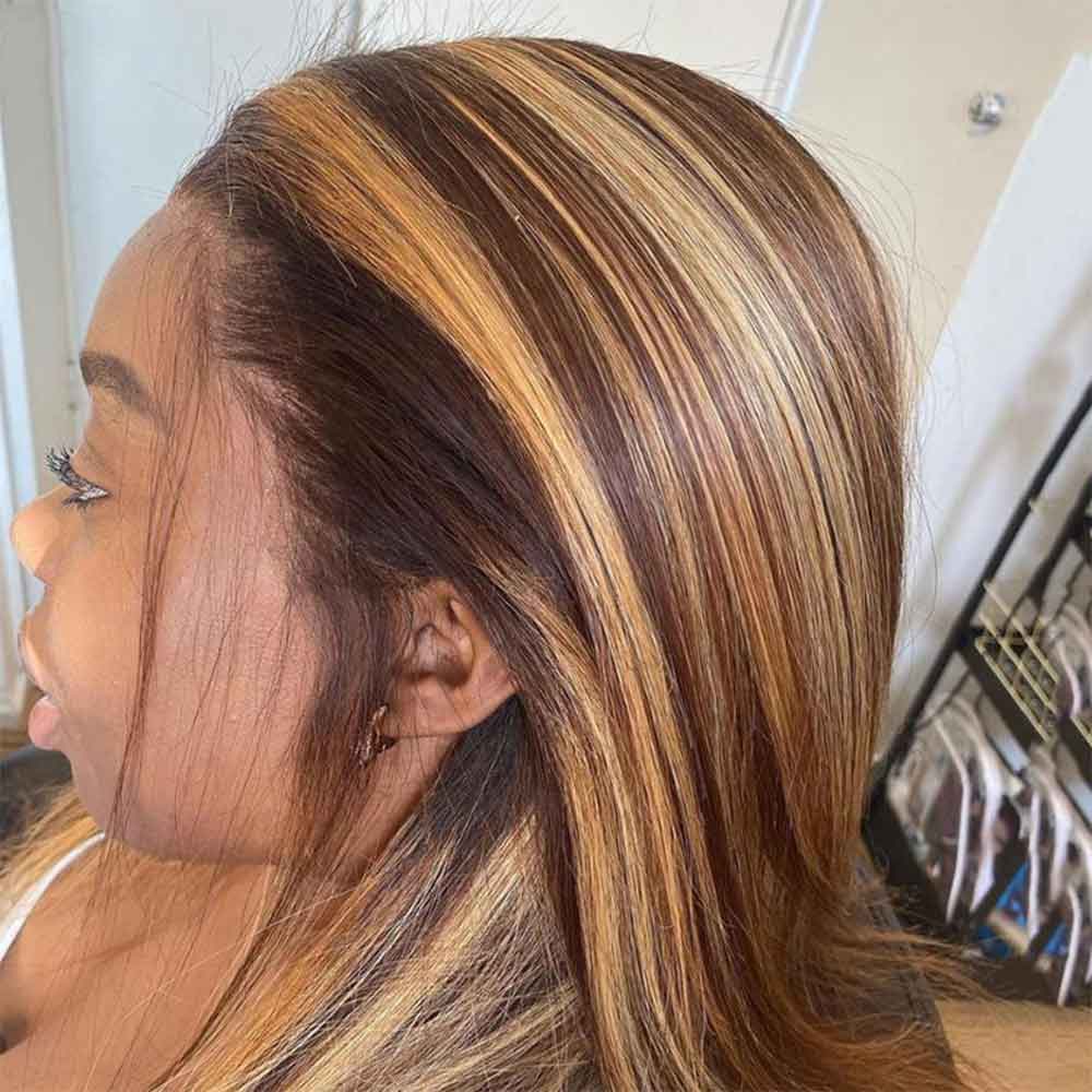 【Beyonce】TK03 : 13x4 Highlight Lace Front Wig Honey Blonde Brown Ombre Straight Wigs Pre Plucked Baby Hair