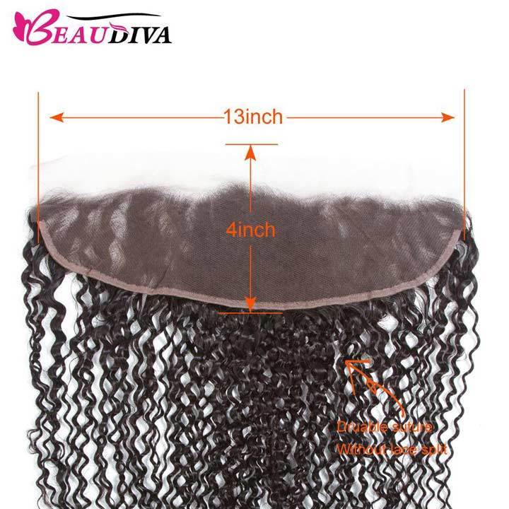 Beaudiva Kinky Curly 100% Virgin Remy Human Hair 3 Bundles With Lace Frontal