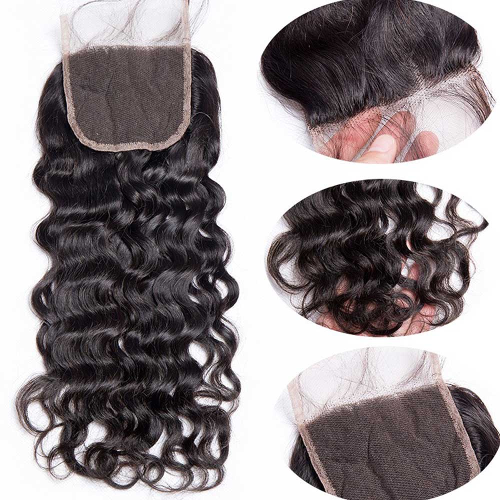 Beaudiva 10A Human Hair Bundles Water Wave Bundles 4 Bundles with 4x4 Lace Closure