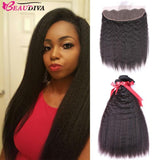 Beaudiva Hair Kinky Straight Virgin Human Hair 3 Bundles with Lace Frontal Remy Human Hair