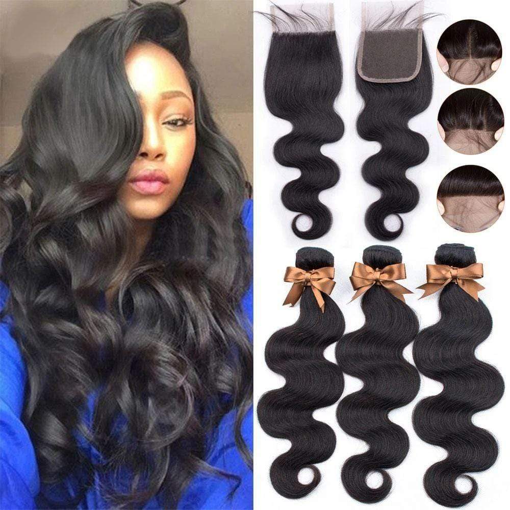 Beaudiva 10A Body Wave Human Hair Bundles 4 Bundles with Lace Closure Brazilian Human Hair Weaves