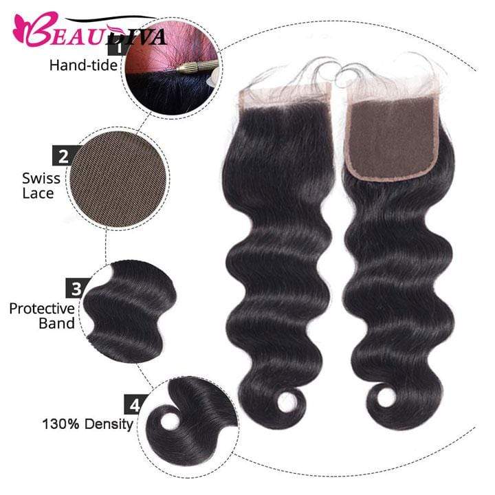 Beaudiva 10A Body Wave Bundles 3 Bundles With 4x4 Lace Closure Human Hair Weaves Lace Closure With Human Hair Bundles
