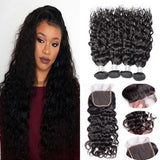 Beaudiva 10A Water Wave Hair Bundles Human Hair Bundles With Lace Closure Human Hair Weaves