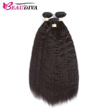 Beaudiva 10A Kinky Straight Human Hair Bundles 3 Bundles with 4x4 Lace Closure Brazilian Human Hair Weft