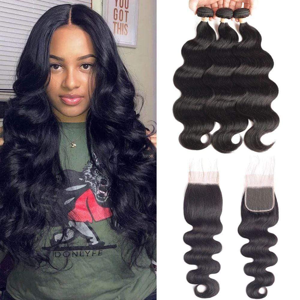 Beaudiva 10A Body Wave Bundles 3 Bundles With 4x4 Lace Closure Human Hair Weaves Lace Closure With Human Hair Bundles
