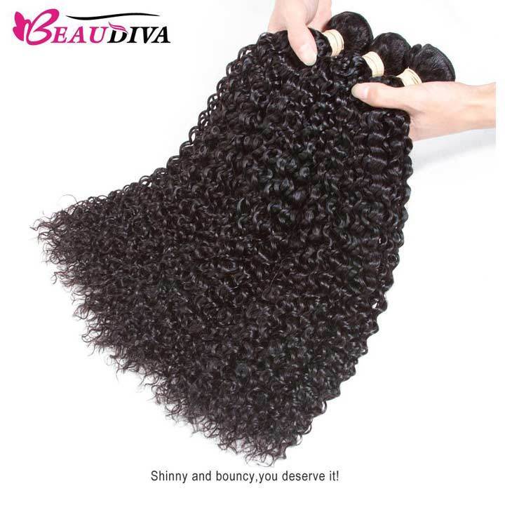 Beaudiva 10A Affordable Jerry Curly Human Hair Weaves 4 Bundles With Lace Closure 100% Human Hair Bundles