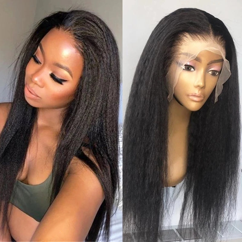 【Kiki】TK07 : BEAUDIVA Kinky Straight Wig 13*4 Lace Front Human Hair Wigs Pre Plucked Yaki Lace Wig