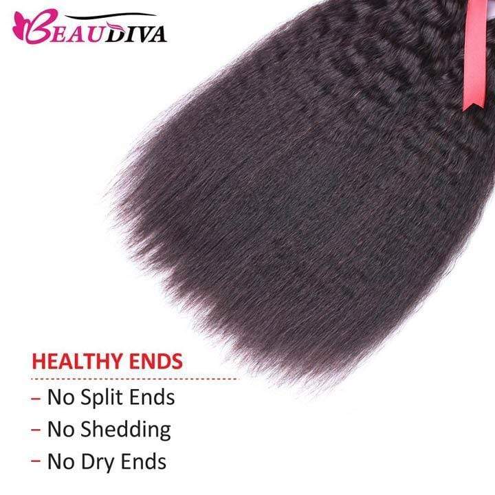 Beaudiva Hair Kinky Straight Virgin Human Hair 3 Bundles with Lace Frontal Remy Human Hair