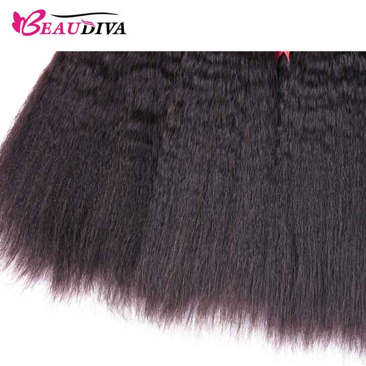 Beaudiva 10A Kinky Straight Bundles Human Hair Bundles With Lace Closure Human Hair Weaves