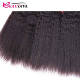 Beaudiva 10A Kinky Straight Bundles Human Hair Bundles With Lace Closure Human Hair Weaves