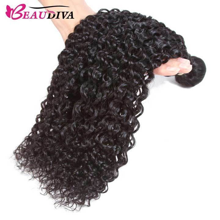 Beaudiva Kinky Curly 100% Virgin Remy Human Hair 3 Bundles With Lace Frontal