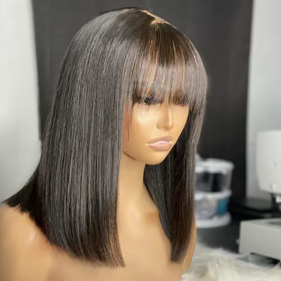 【Julia】TK56 : Glueless Human Hair Wig With Bang 4X4 Lace Closure Wig With Bang