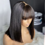 【Julia】TK56 : Glueless Human Hair Wig With Bang 4X4 Lace Closure Wig With Bang