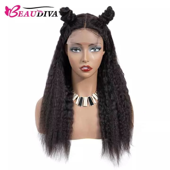 Beaudiva 100% Unprocessed Virgin Human Hair Kinky Straight 4x4 Lace Closure Wig Natural Hairline