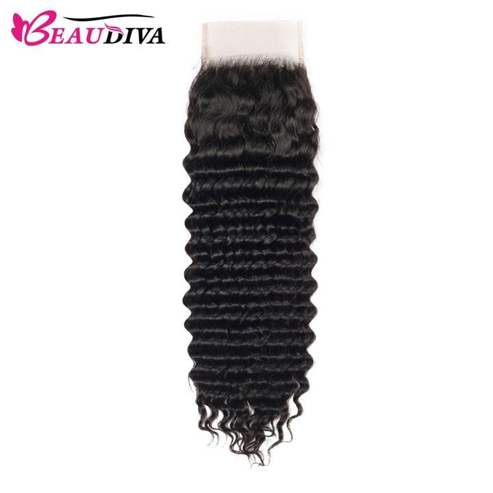 Beaudiva Deep Wave 10A Human Hair Bundles 3 Bundles with Closure Brazilian Human Hair Weaves