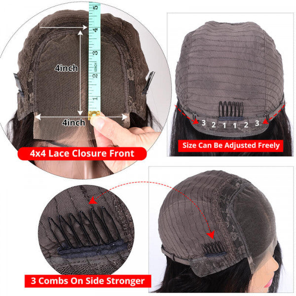 Beaudiva Body Wave Lace Closure Wig 100% Remy Human Hair Wigs 4x4 Lace Wig Pre-Plucked Baby Hair