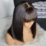 【Julia】TK56 : Glueless Human Hair Wig With Bang 4X4 Lace Closure Wig With Bang