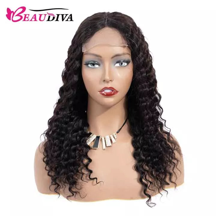 Beaudiva Human Hair Wigs 4x4 Lace Closure Wig Deep Wave Lace Wigs 100% Human Hair Wigs