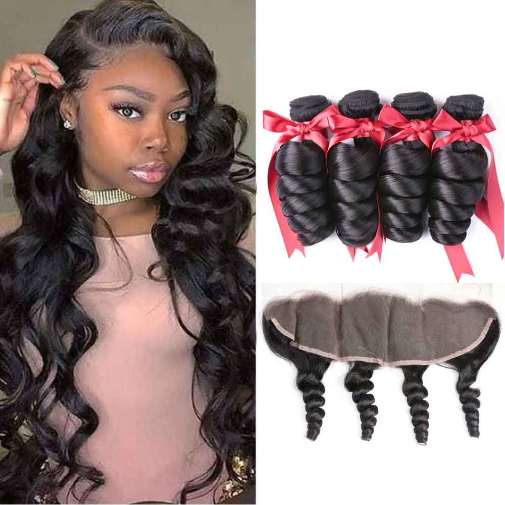 Beaudiva Loose Wave 4 Bundles With Lace Frontal Brazilian Virgin Remy Human Hair
