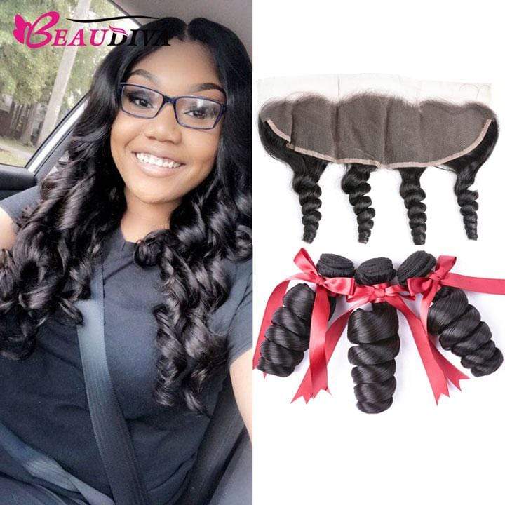 Beaudiva Loose Wave 3 Bundles With Frontal 100% Virgin Remy Human Hair