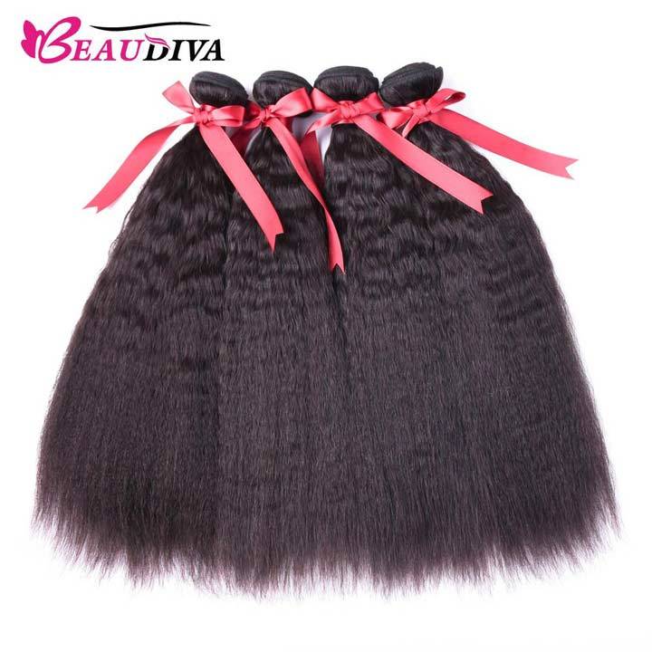 Beaudiva Kinky Straight Weaves 4 Bundles Deal Brazilian Human Virgin Hair