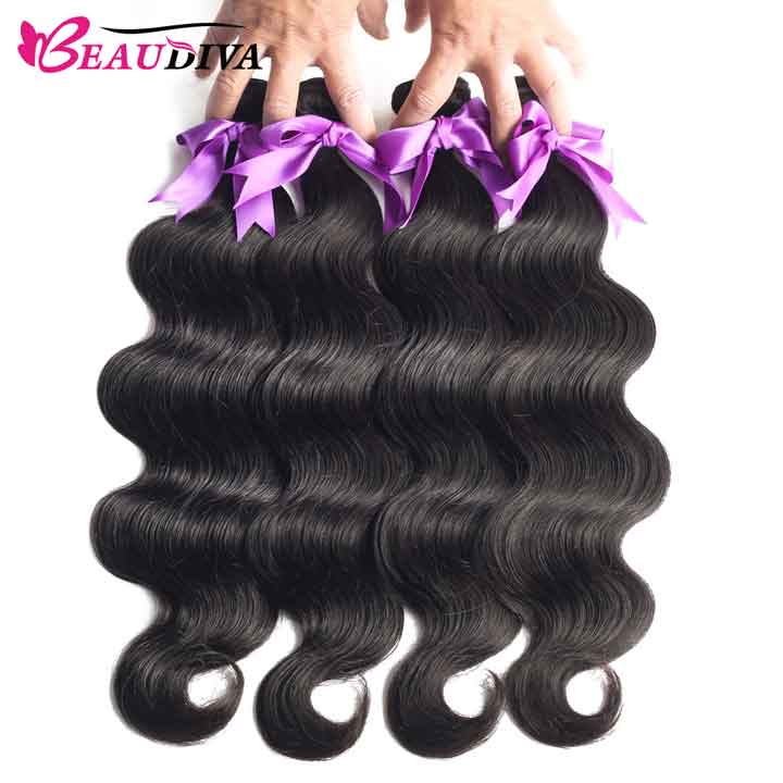 Beaudiva 10A Body Wave Human Hair Bundles 4 Bundles with Lace Closure Brazilian Human Hair Weaves