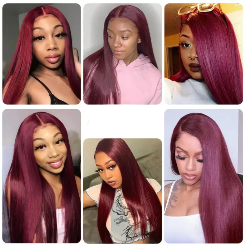 【Jane】TK22 : Glueless 99J 4X4 Lace Closure Wig Straight Human Hair Wigs Plucked Baby Hair