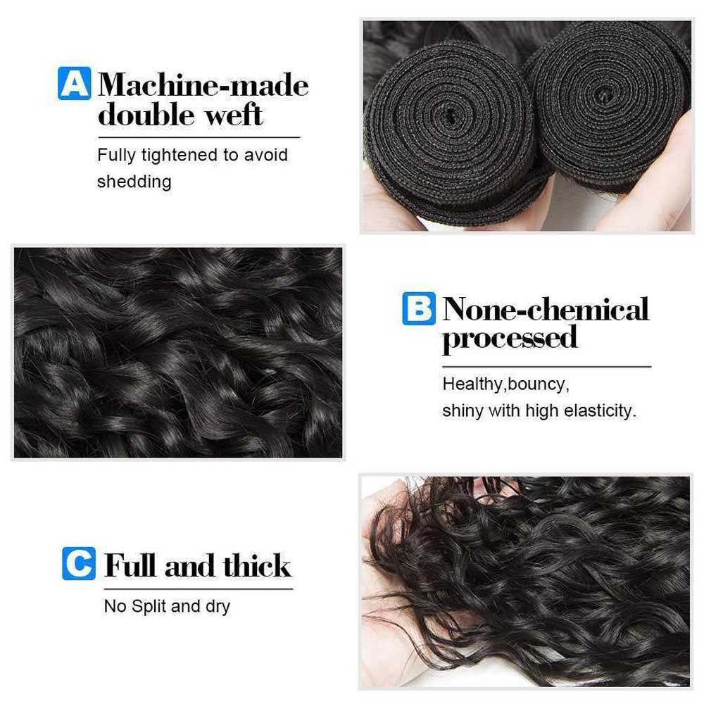 Beaudiva 10A Water Wave Hair Bundles Human Hair Bundles With Lace Closure Human Hair Weaves