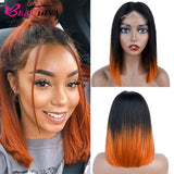 【Olivia】TK24 : Glueless 4X4X1 Lace Closure Ombre Color Bob Wig Human Hair Wig Straight Bob Short Wig T1B/27 Color