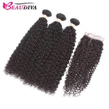 Beaudiva 10A Affordable Jerry Curly Human Hair Weaves 4 Bundles With Lace Closure 100% Human Hair Bundles