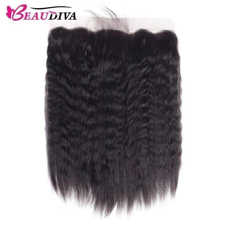 Beaudiva Hair Kinky Straight Virgin Human Hair 3 Bundles with Lace Frontal Remy Human Hair