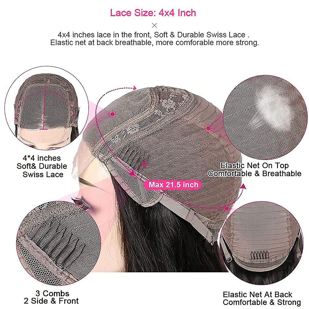 Beaudiva Human Hair Closure Wig 4×4 Body Wave Wigs Pre Plucked Bleached Knots with Baby Hair