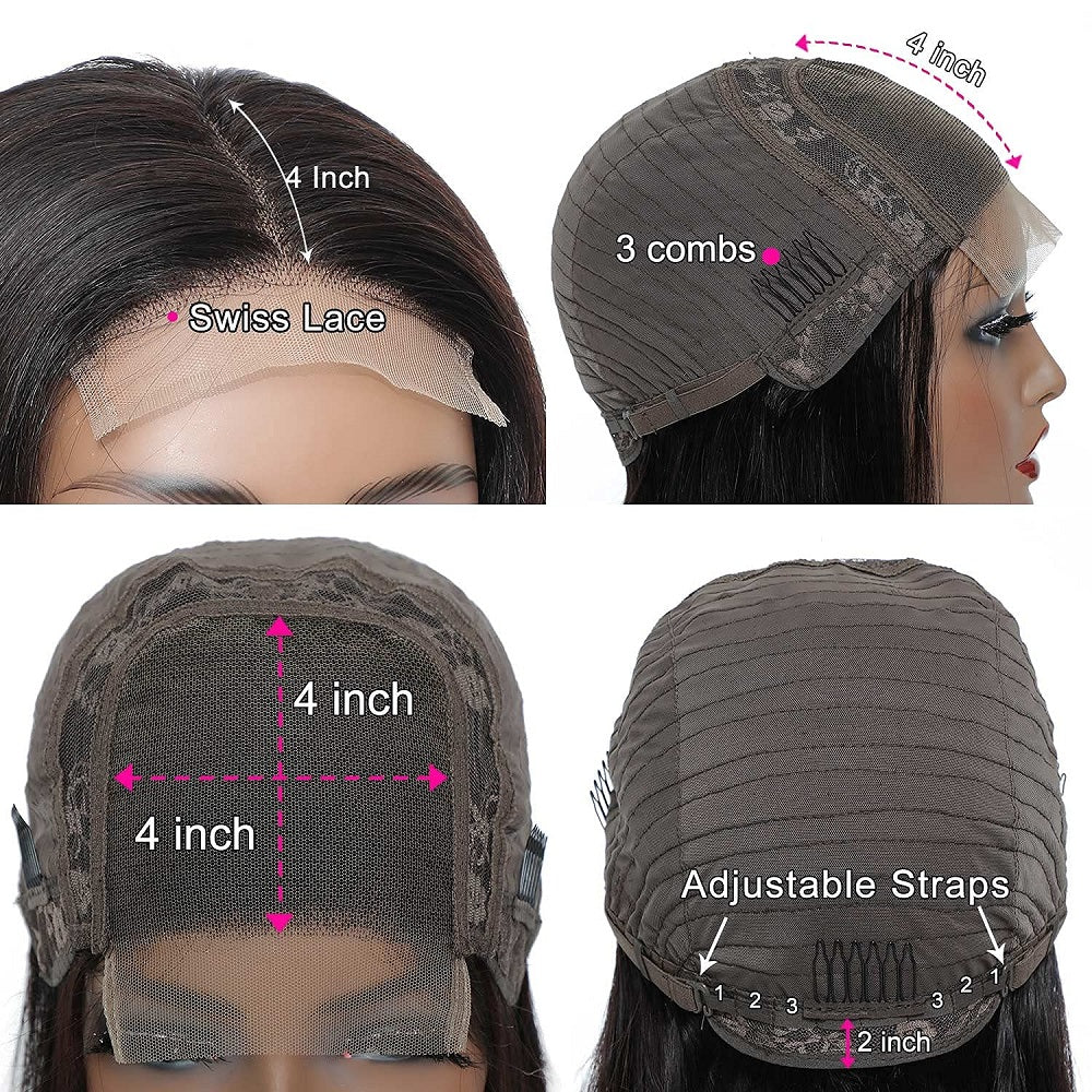 Beaudiva Human Hair Closure Wig 4×4 Body Wave Wigs Pre Plucked Bleached Knots with Baby Hair