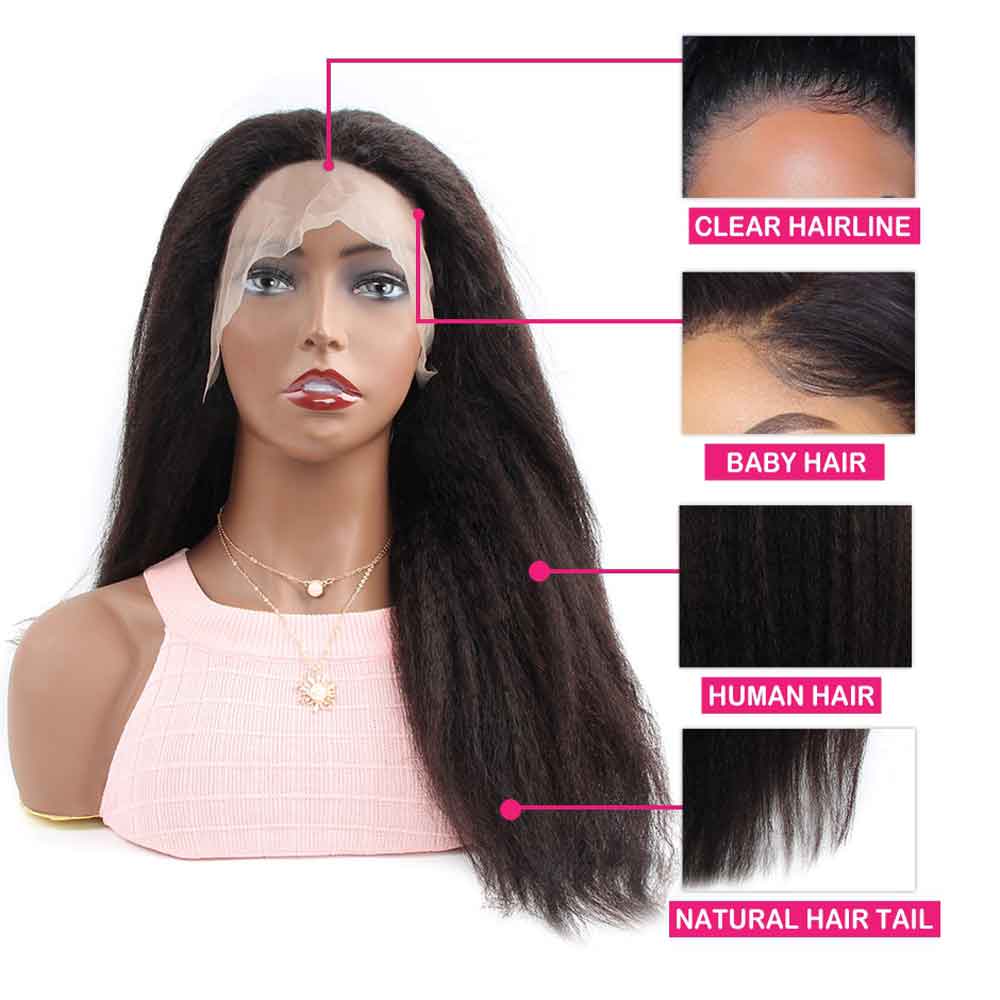 Beaudiva Kinky Straight Pre-Plucked Human Hair Wigs T Part Lace Front Wig Transparent Lace With Baby Hair