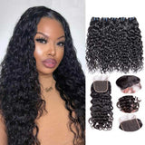 Beaudiva 10A Human Hair Bundles Water Wave Bundles 4 Bundles with 4x4 Lace Closure