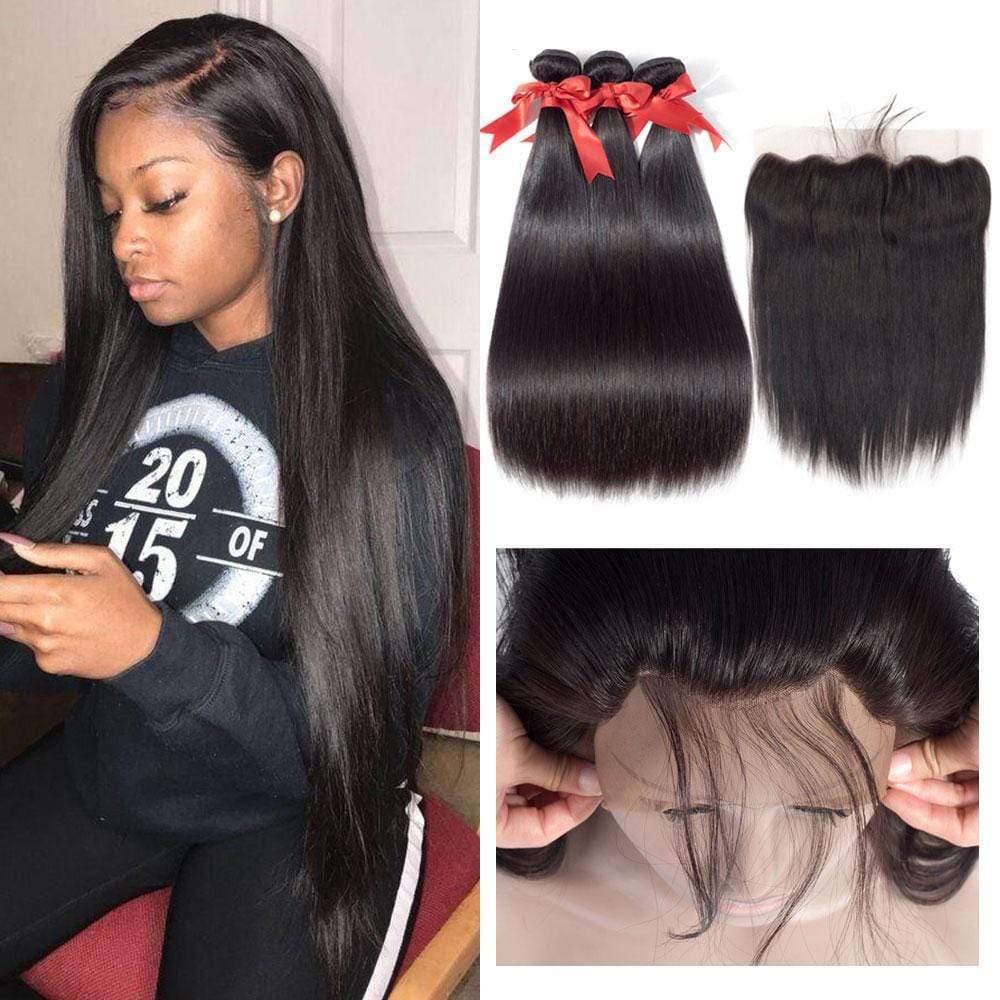 Beaudiva Straight Hair 3 Bundles with Frontal Human Hair