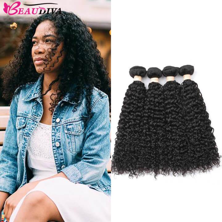 Beaudiva Hair Jerry Curly 4 Bundles Brazlian Virgin Unprocessed Hair