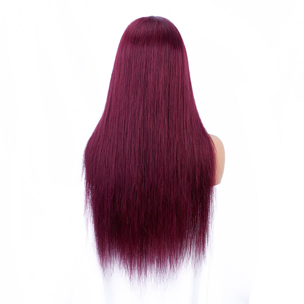 【Jane】TK22 : Glueless 99J 4X4 Lace Closure Wig Straight Human Hair Wigs Plucked Baby Hair