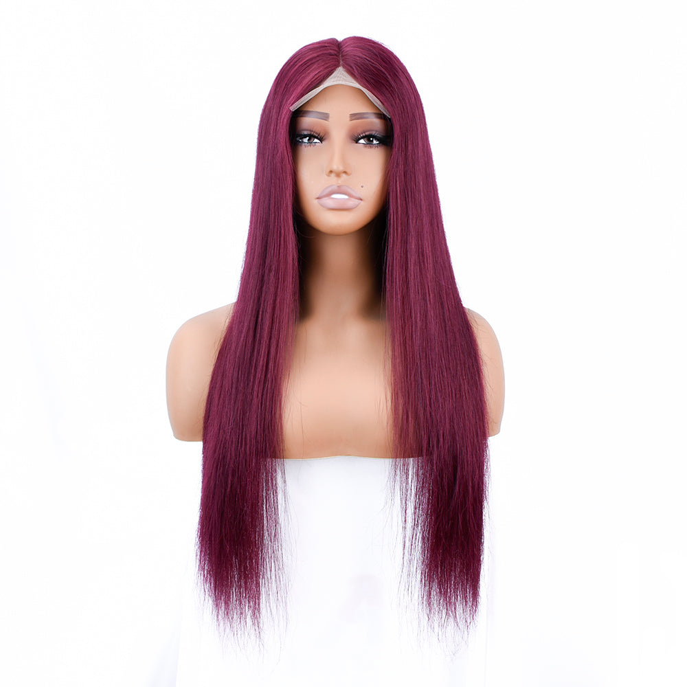 【Jane】TK22 : Glueless 99J 4X4 Lace Closure Wig Straight Human Hair Wigs Plucked Baby Hair