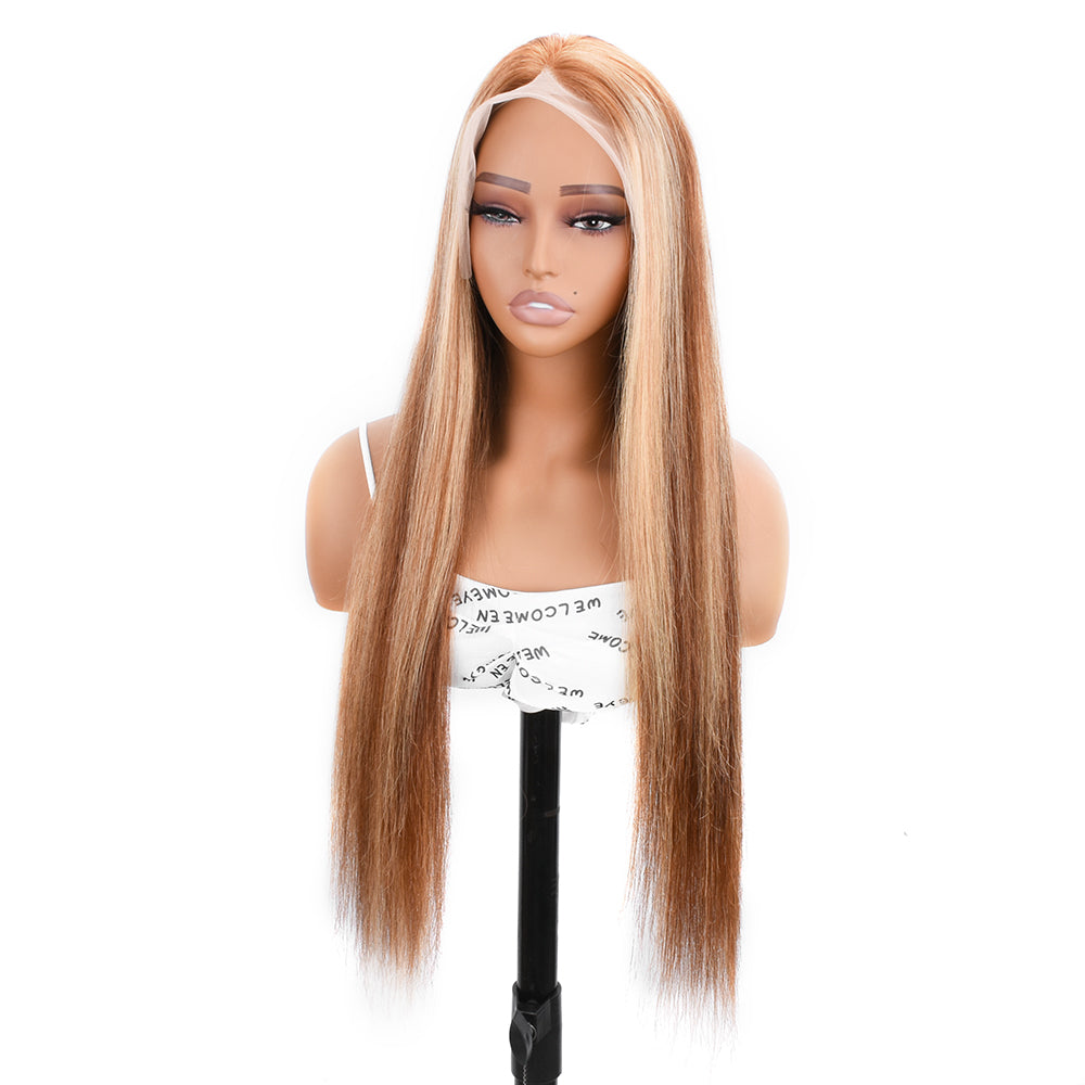 【Beyonce】TK03 : 13x4 Highlight Lace Front Wig Honey Blonde Brown Ombre Straight Wigs Pre Plucked Baby Hair