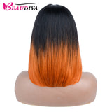 【Olivia】TK24 : Glueless 4X4X1 Lace Closure Ombre Color Bob Wig Human Hair Wig Straight Bob Short Wig T1B/27 Color
