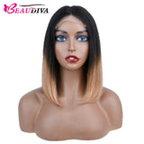 【Olivia】TK24 : Glueless 4X4X1 Lace Closure Ombre Color Bob Wig Human Hair Wig Straight Bob Short Wig T1B/27 Color
