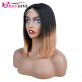 【Olivia】TK24 : Glueless 4X4X1 Lace Closure Ombre Color Bob Wig Human Hair Wig Straight Bob Short Wig T1B/27 Color