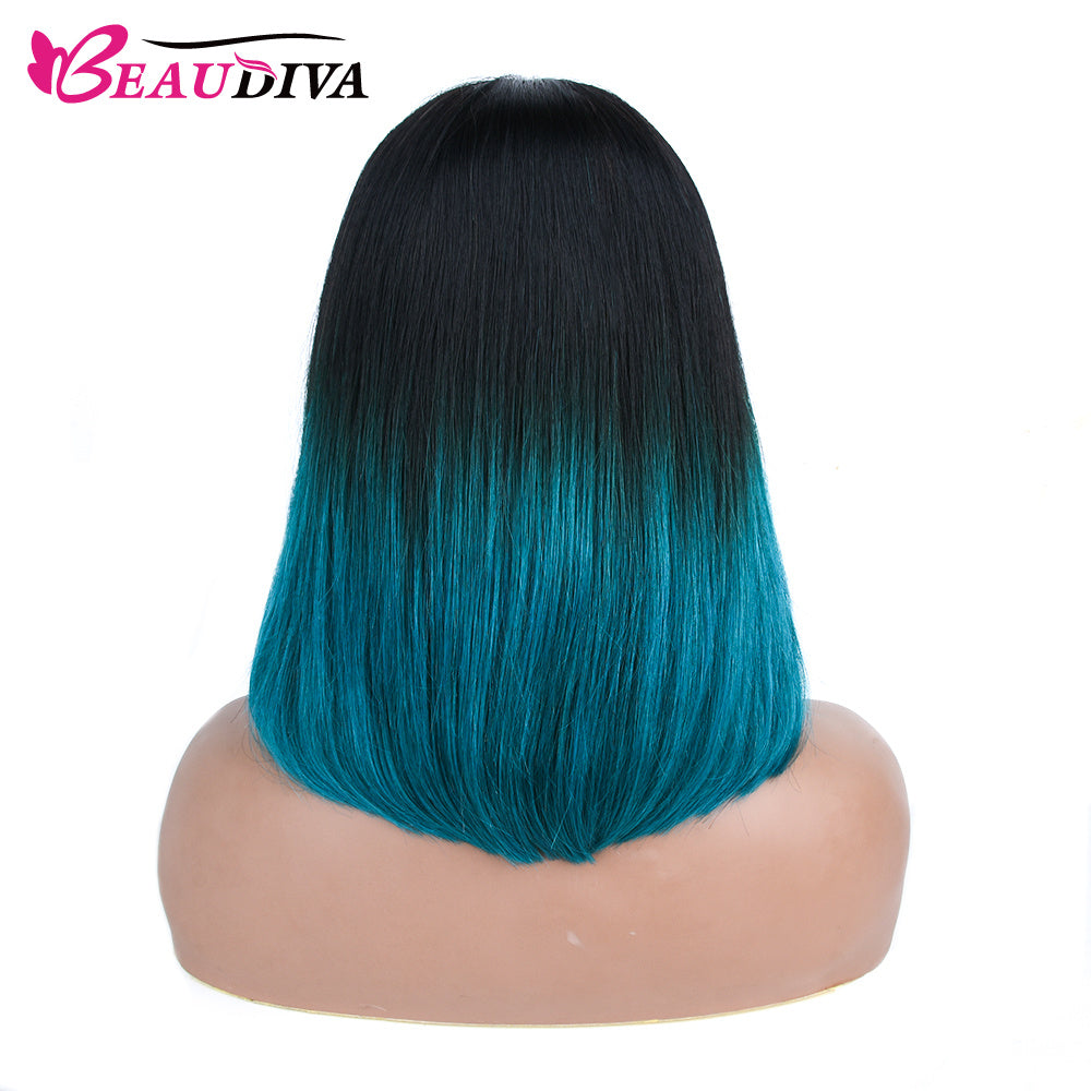 【Olivia】TK24 : Glueless 4X4X1 Lace Closure Ombre Color Bob Wig Human Hair Wig Straight Bob Short Wig T1B/27 Color